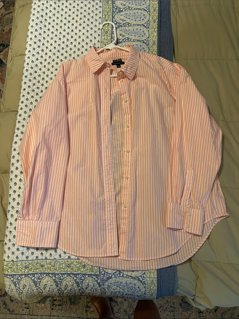 J. Crew Peach and White Striped Button-Down Shirt